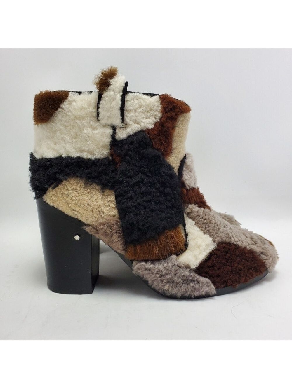 Laurence Dacade Pete Patchwork Shearling Fur Bootie Size 38.5